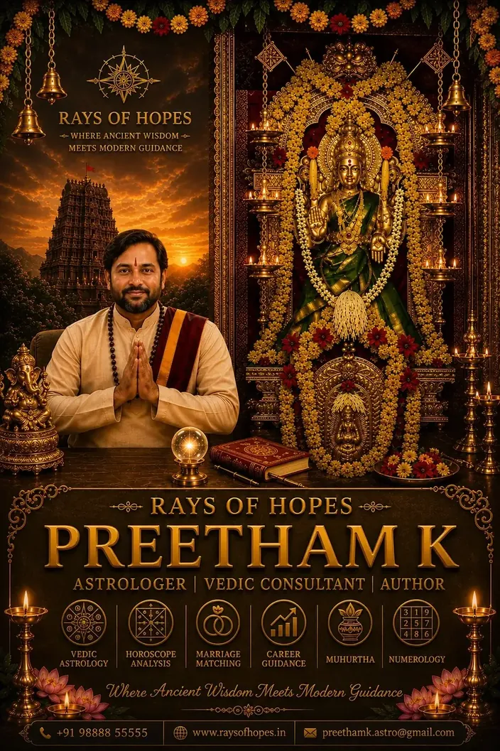 Rays of Hopes — Preetham K, Astrologer, Vedic Consultant and Author, with the services offered and contact details