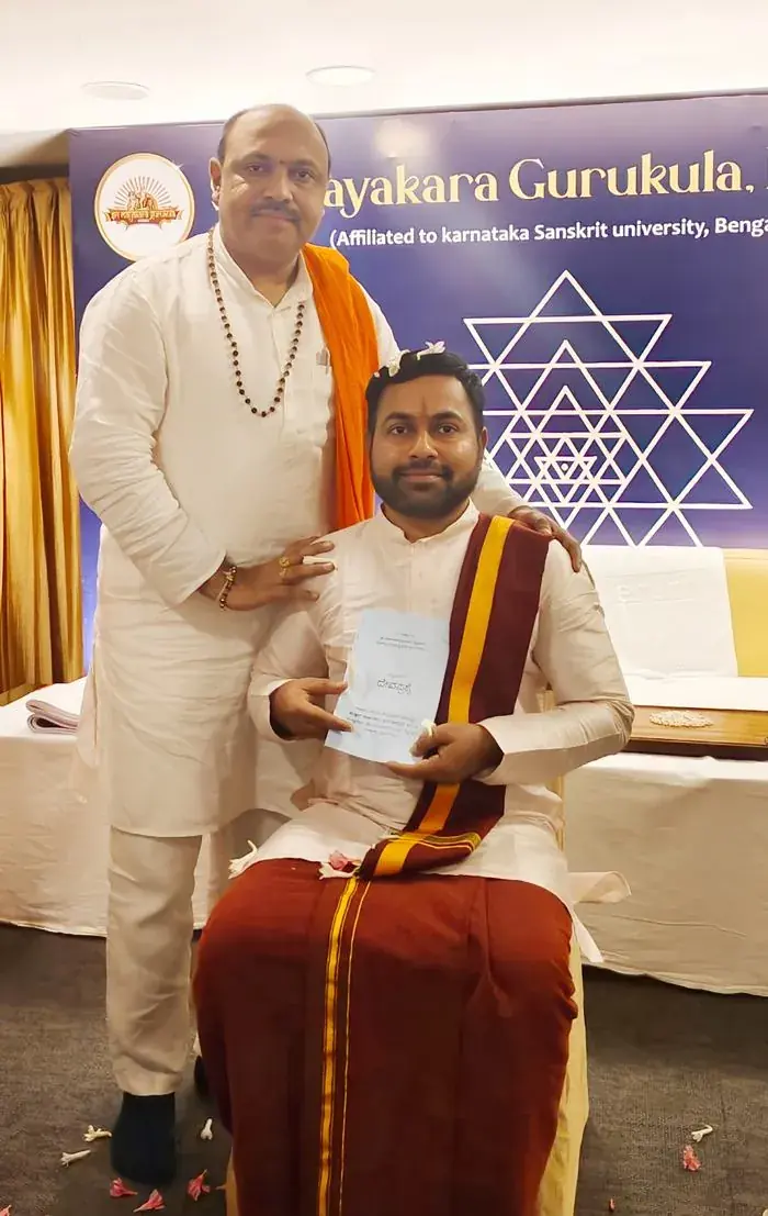 Preetham K receiving Deva Prashna training at a Gurukula affiliated to Karnataka Sanskrit University