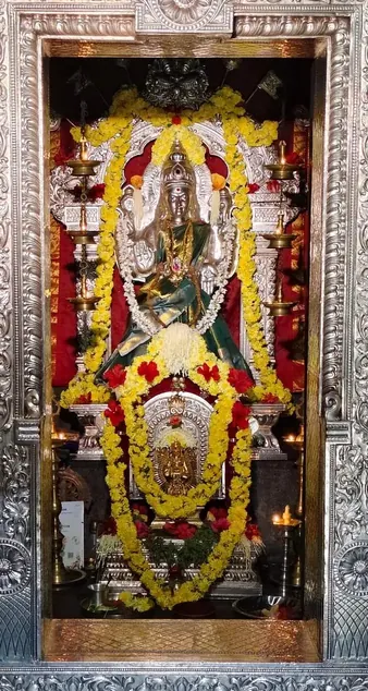 Kollur Sri Mookambika Devi adorned in the silver shrine